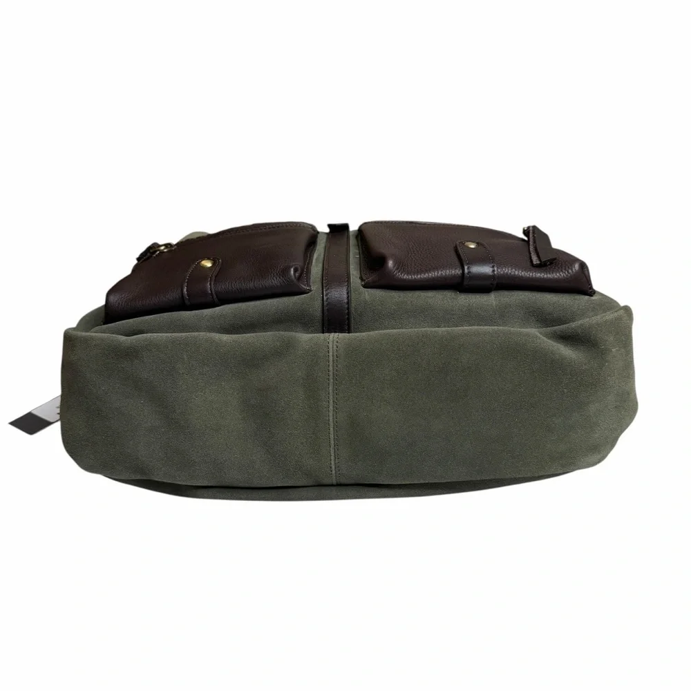 CARLA MANCINI Green Brown‎ Suede Leather Shoulder Hobo Bag NWT Slouchy